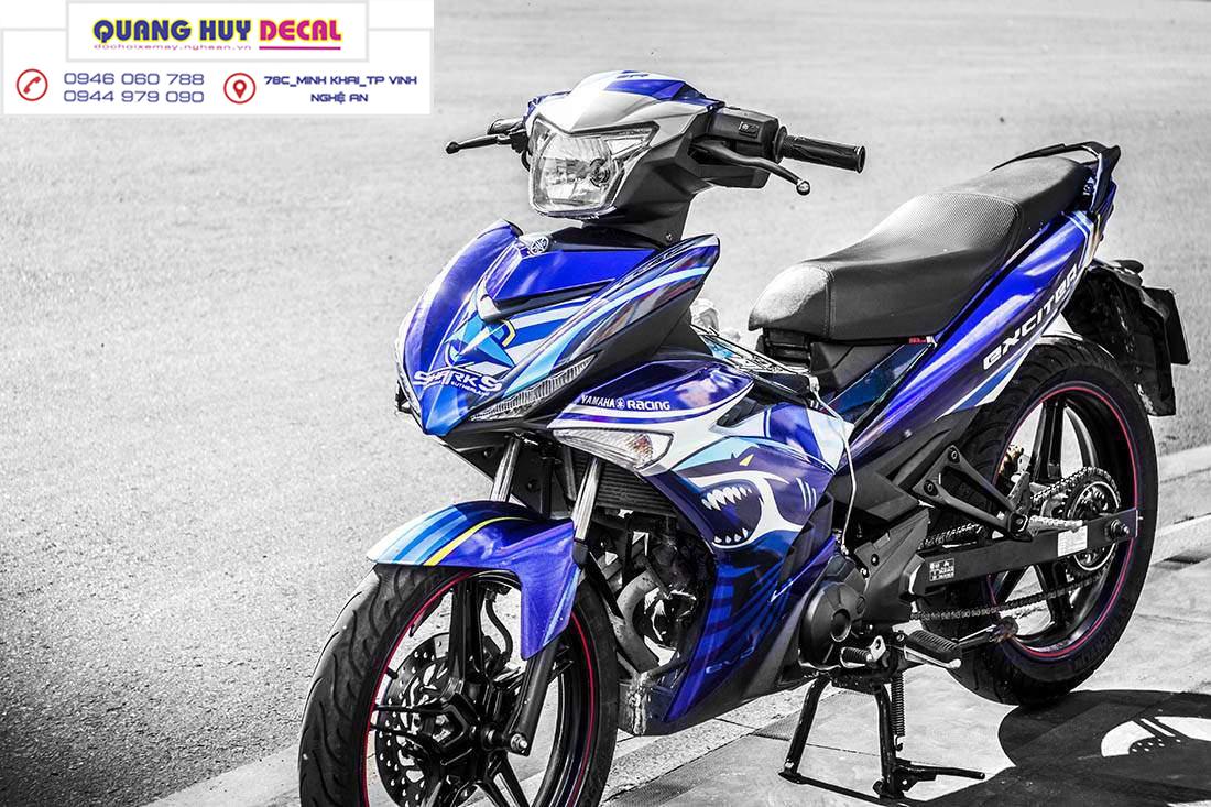 Tem trùm xe exciter 150 cá mập xanh đen chế đẹp- Tem trùm dán xe máy exciter thiết kế theo yêu cầu - tem xe exciter cá mập xanh đen độ chế đẹp và rẻ chất