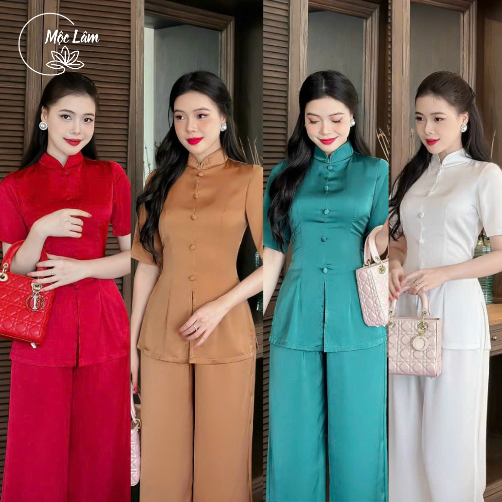 Đồ bộ đi lễ chùa set pháp phục nữ chất liệu lụa cao cấp - Pháp phục Mộc Lâm - PP19