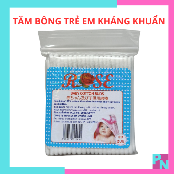 Tăm bông cho bé sơ sinh tăm bông trẻ em tăm bông kháng khuẩn túi 80 que Rose