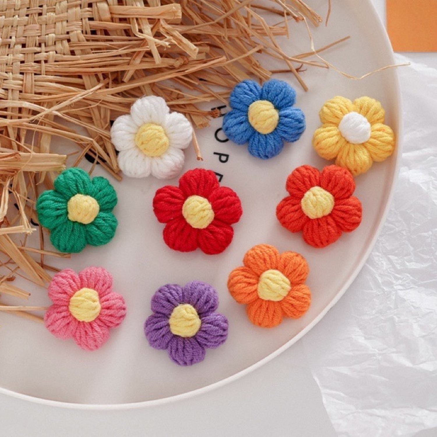 Hoa Len Hanmade Nhiều màu size 5cm Trang Trí Hoa cúc 5 cánh