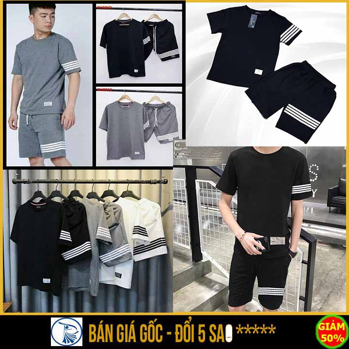 Set đồ bộ thể thao nam nữ cá tính PHỐI 4 SỌC quần áo tập gym nữ