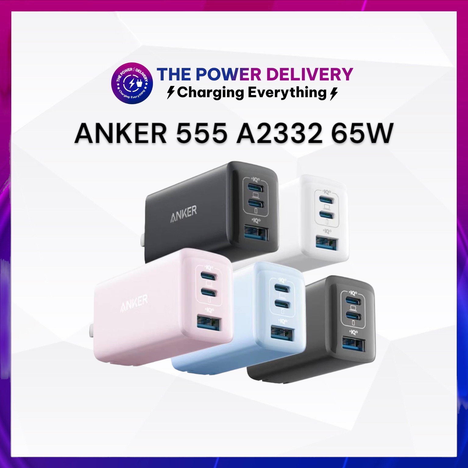 Củ sạc nhanh anker powerport iii 65w nano a2332 3 cổng c - hỗ trợ sạc nhanh, nhiều màu sắc