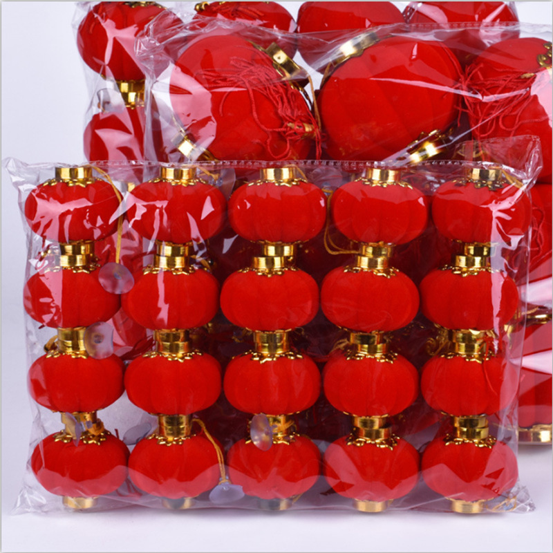Combo 30 cái và 16 cái lồng đèn đỏ mini bằng nhựa bọc vải nhung trang trí lễ hội, Tết