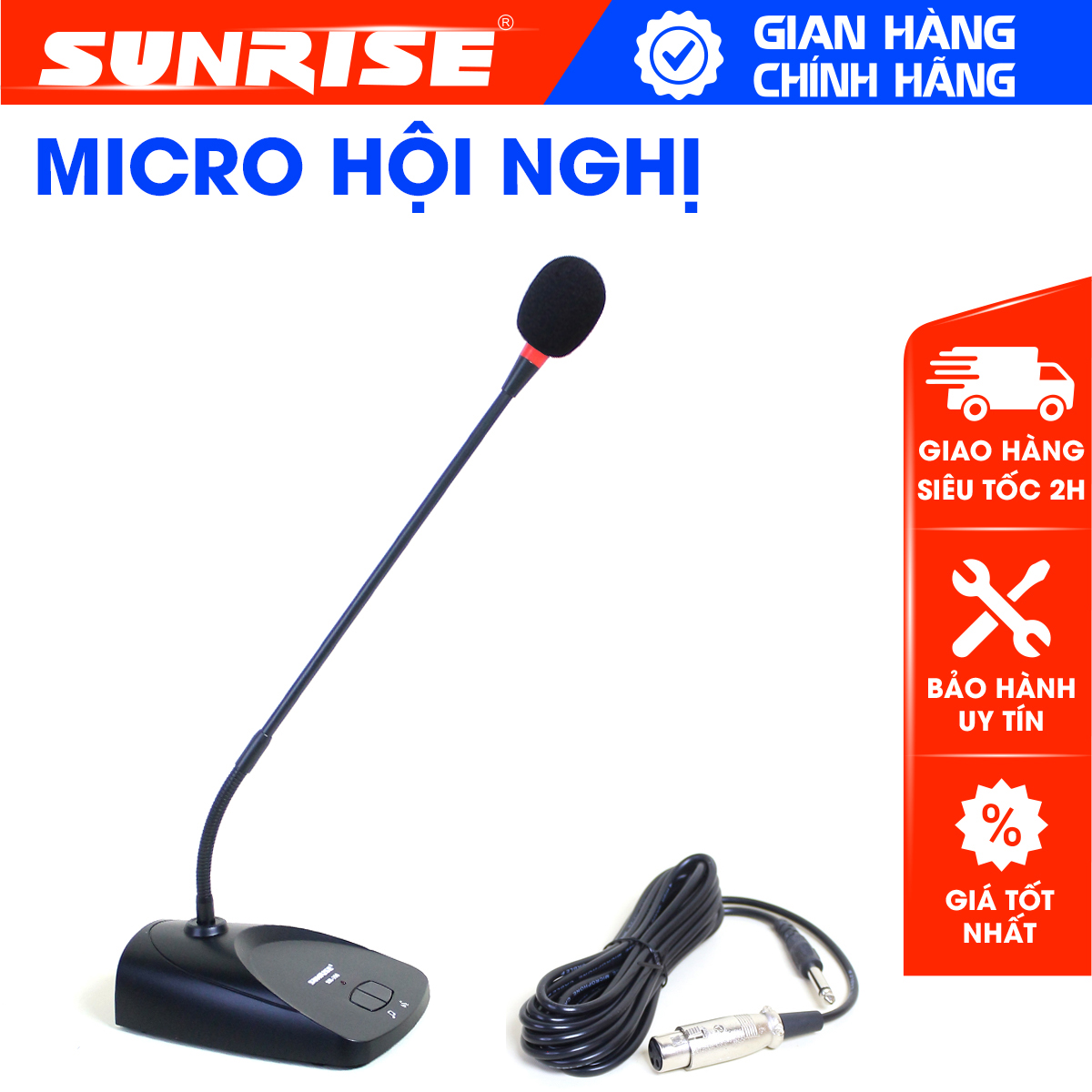 Micro hội nghị có dây Sunrise SM-350, Mic cổ ngỗng dùng tọa đàm họp trực tuyến sử dụng cho phòng họp hội trường - SUNRISE MUSICS