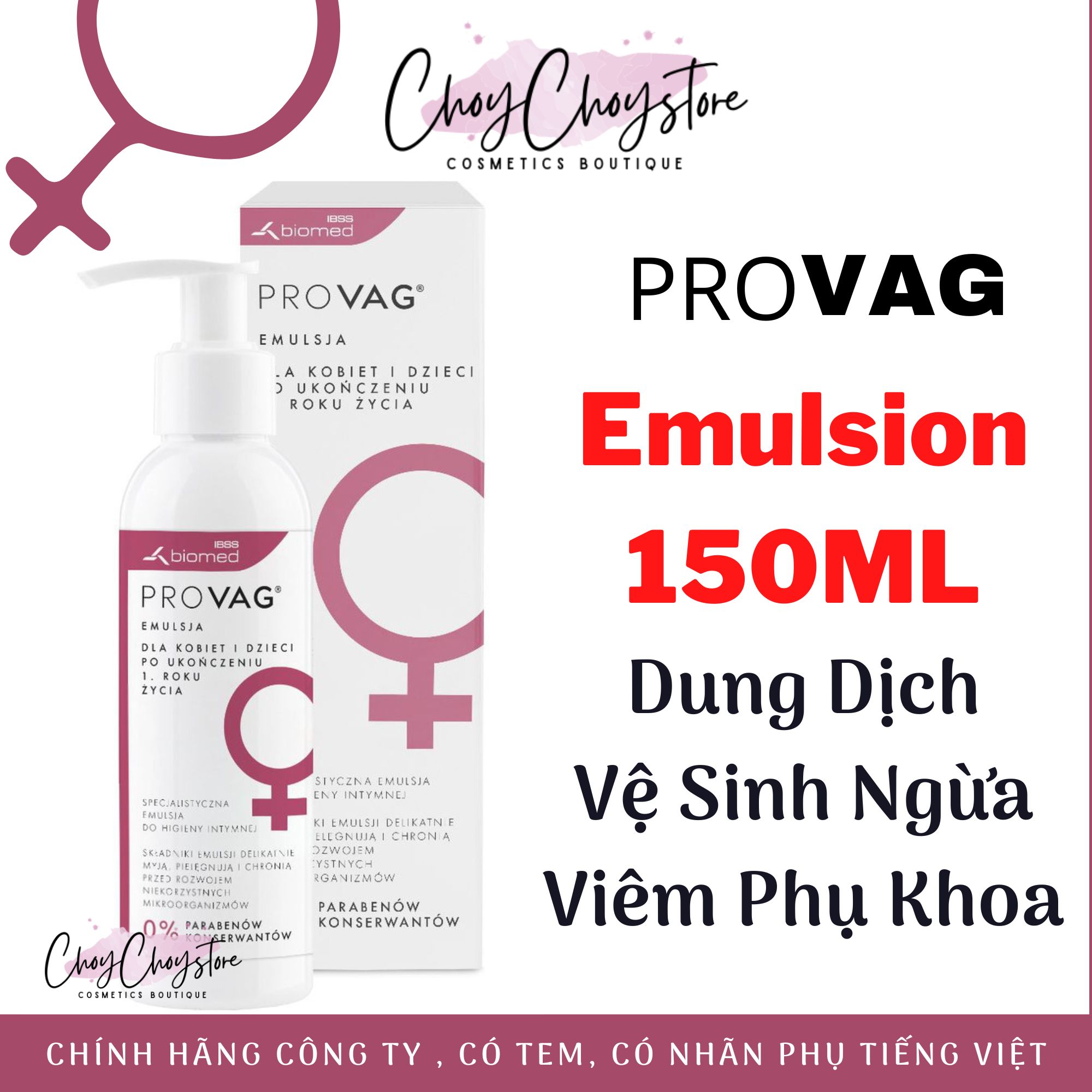 [TEM CTY] Dung dịch vệ sinh PROVAG Emulsion 150 mL - Dung dịch vệ sinh chống viêm phụ khoa