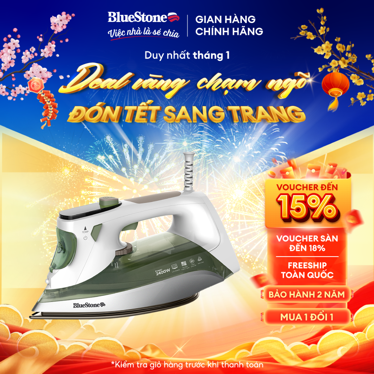 Bàn ủi hơi nước cao cấp 2400W Bluestone SIB-3879 - Mặt đế ceramic - Chức năng chống vôi hóa, chống nhỏ giọt - Bảo hành 2 năm - Hàng chính hãng