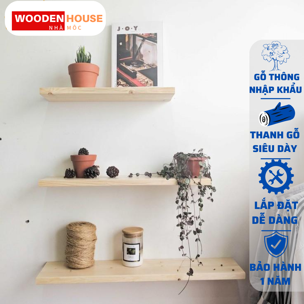 Thanh ngang kệ gỗ treo tường wooden house, kệ treo tường trang trí decor bằng gỗ thông dễ dàng lắp