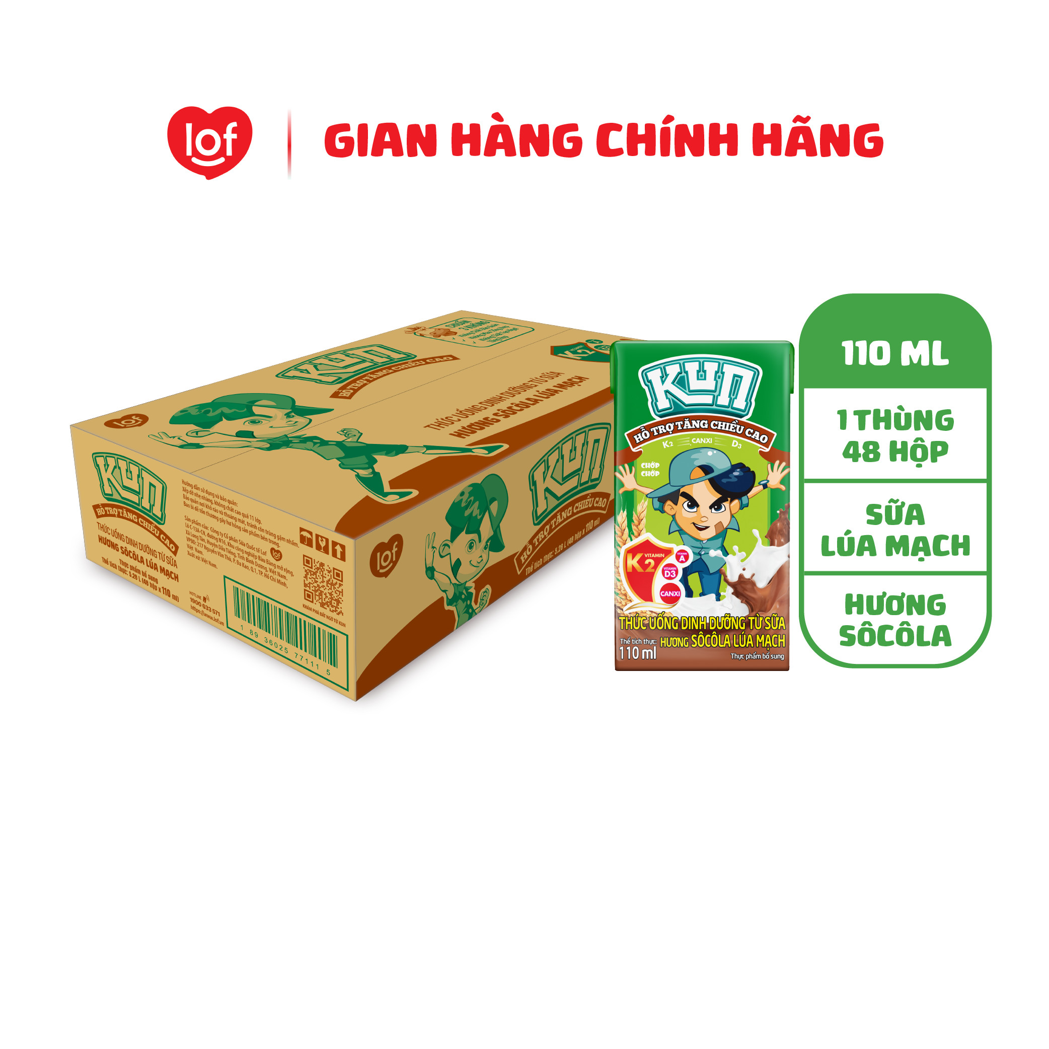 Sữa lúa mạch kun vị socola thùng 48 hộp x 110ml