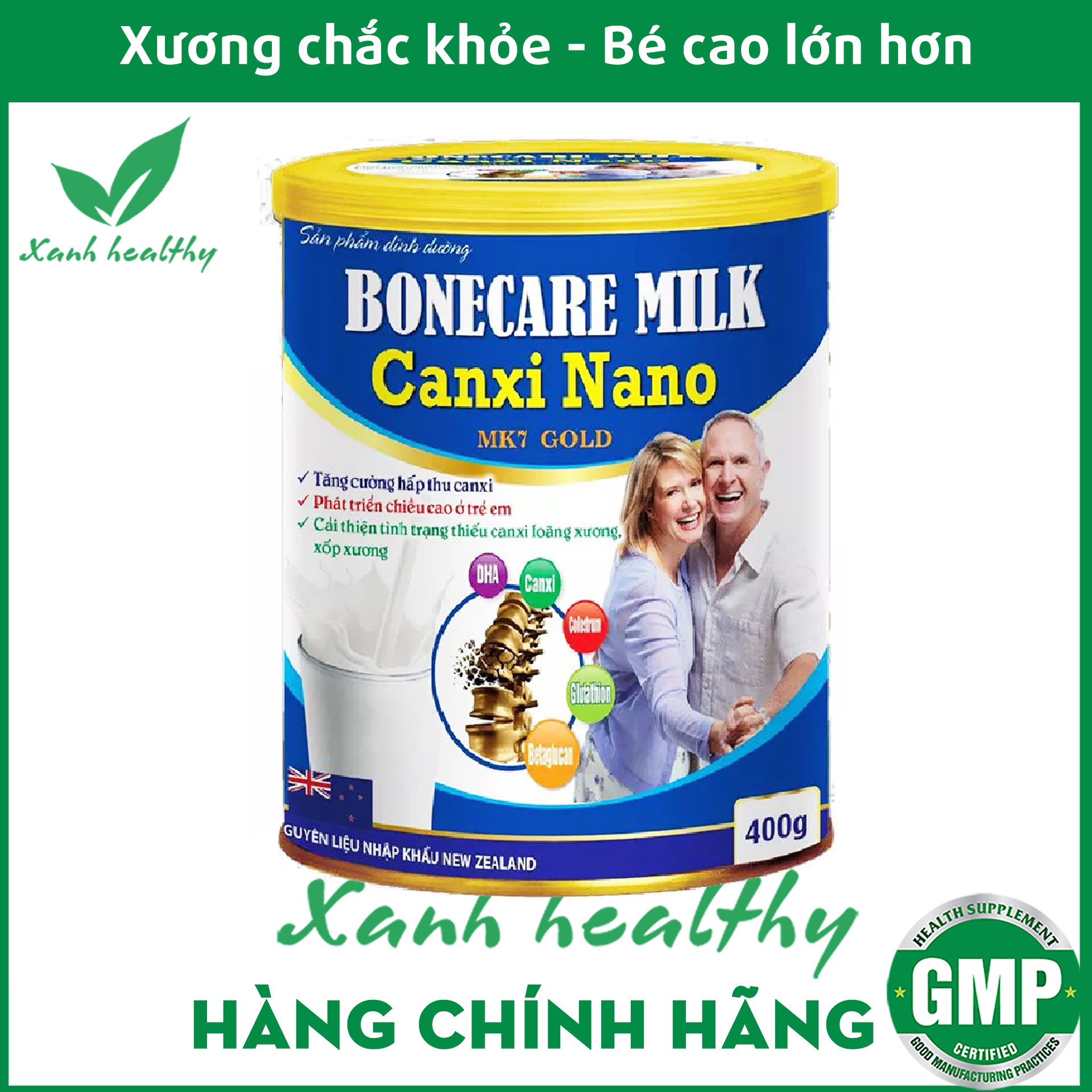 Sữa non Bonecare Milk Canxi Nano MK7 hấp thu canxi tăng chiều cao, chắc khỏe xương khớp - Hộp 400g - XANH Healthy