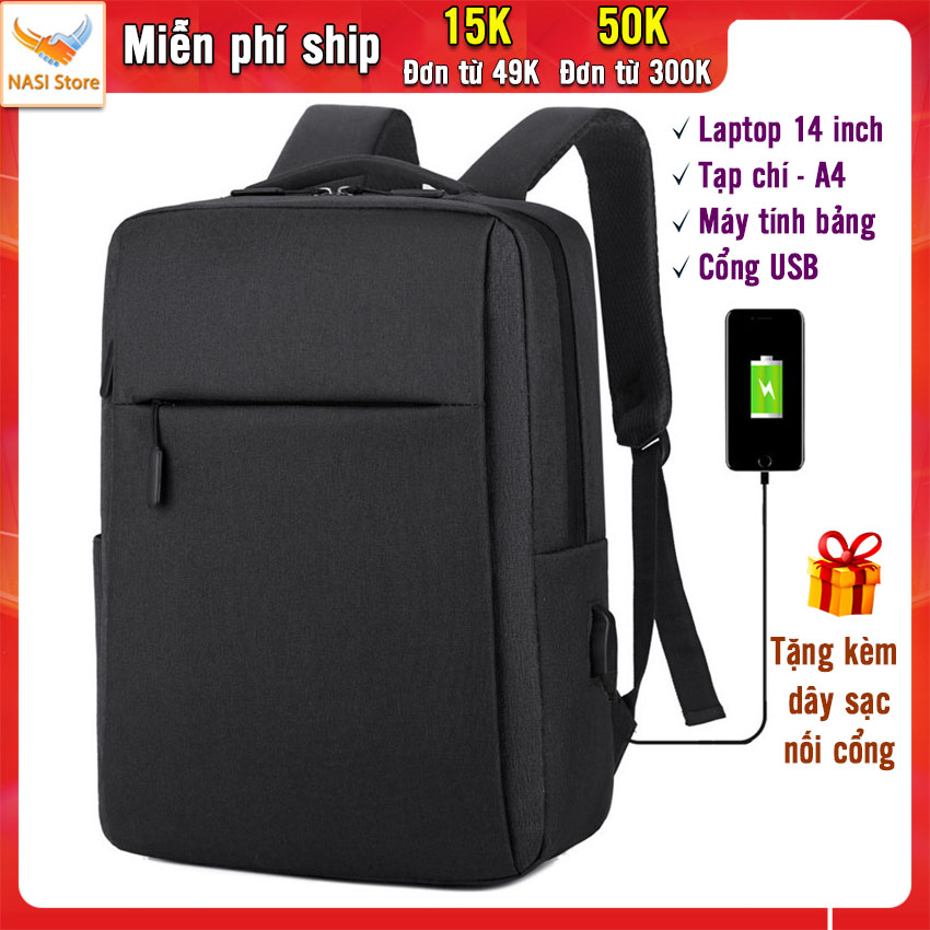 Balo laptop 14 inch B1061 NASI Store có cổng sạc tặng kèm dây sạc ba lô đựng laptop nam nữ thời trang đi học đi làm