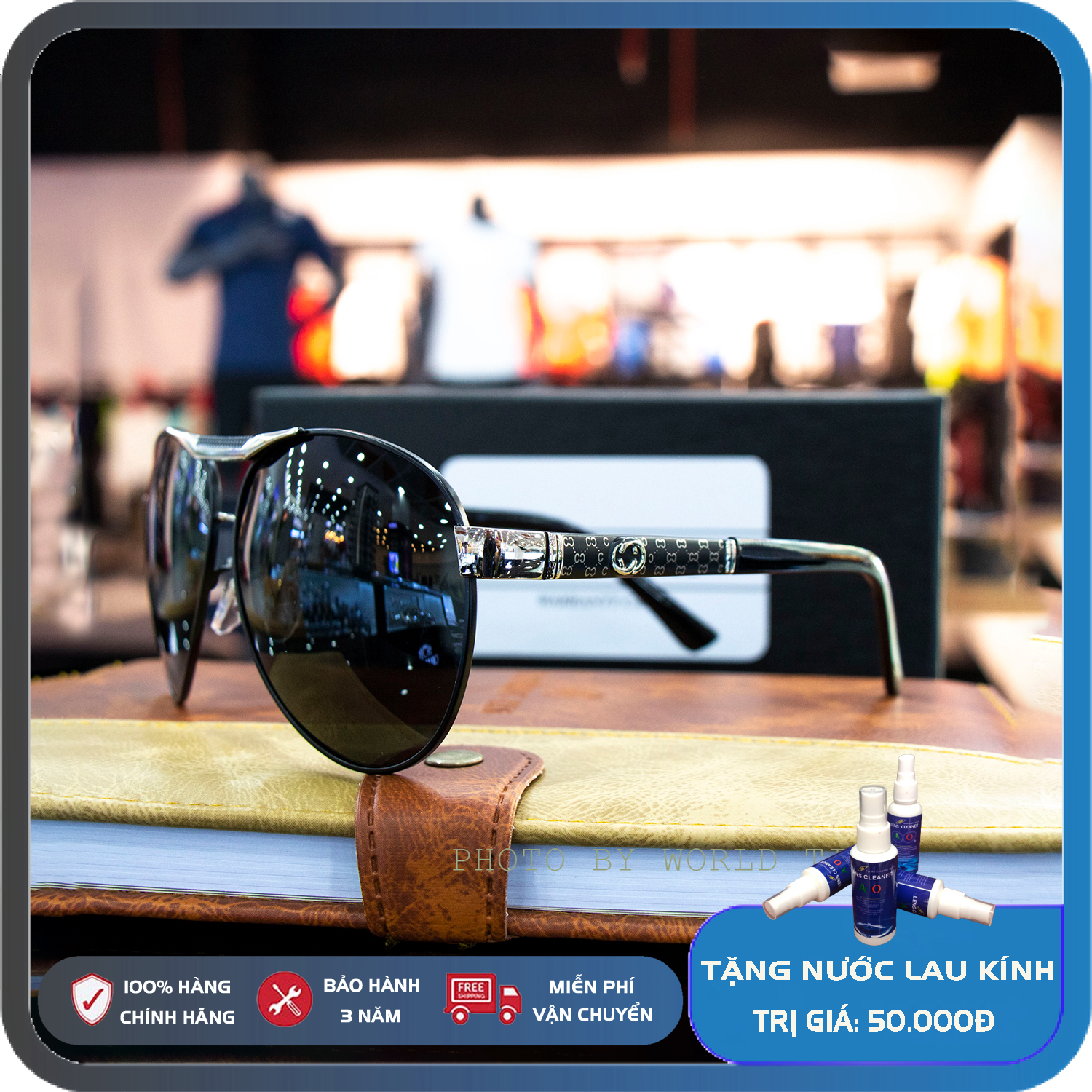 Kính mát Nam GC68 Xanh, mắt kính nam Full hộp, khăn lau, thẻ bảo hành 12 tháng, mắt polarized chống chói, chống lóa,chống tia UV cực tốt tặng kèm lọ nước lau kính