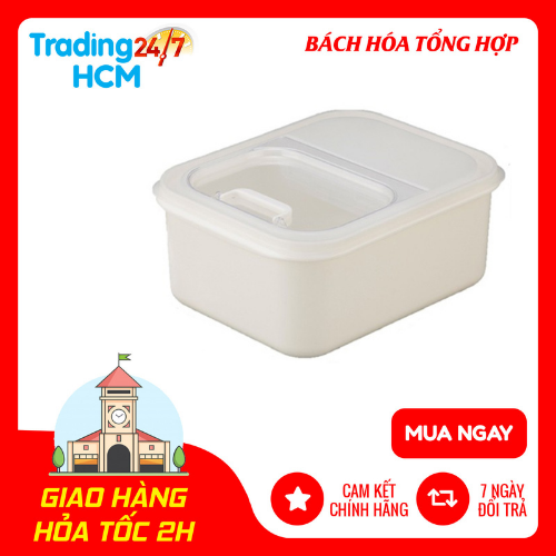 Thùng đựng gạo 6kg nắp bật có 2 ngăn kèm ca đong INOMATAnội địa Nhật Bản
