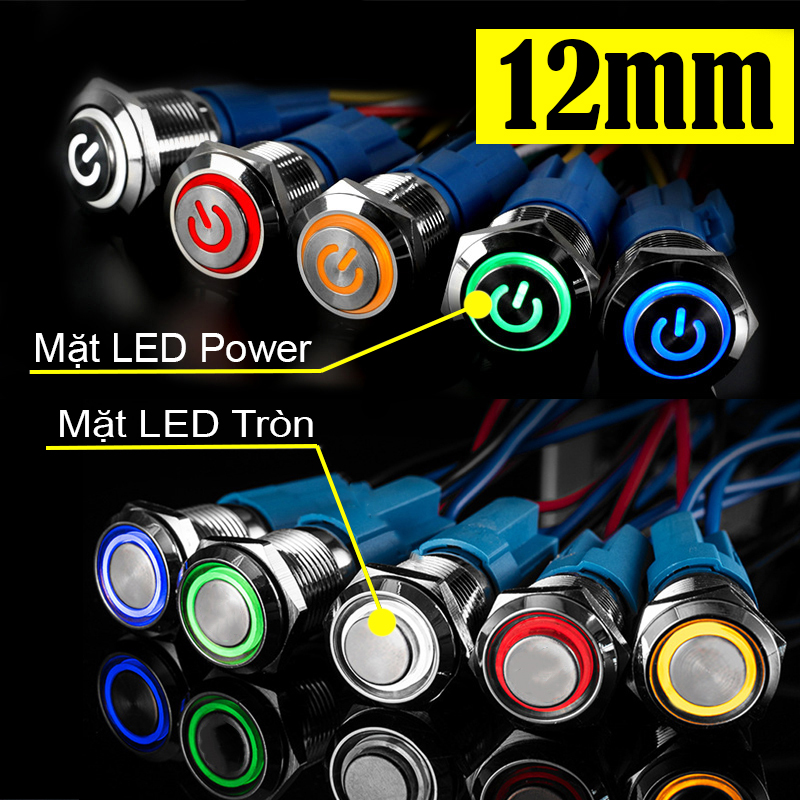 Công tắc self-lock và nút nhấn tự reset - 12mm có đèn led sáng