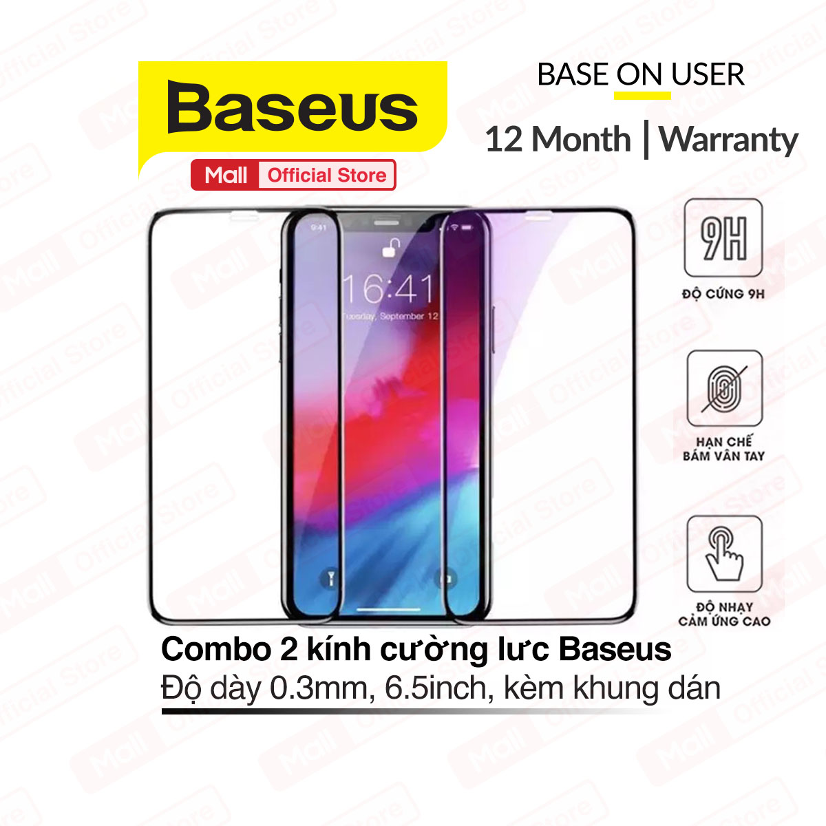 Bộ 2 kính cường lực Baseus 6.5inch dành cho iPhone XsMax/11pro Max độ dày 0.3mm, độ cứng 9H, giúp hạn chế bám vân tay, cảm ứng mượt, tặng kèm khung dán