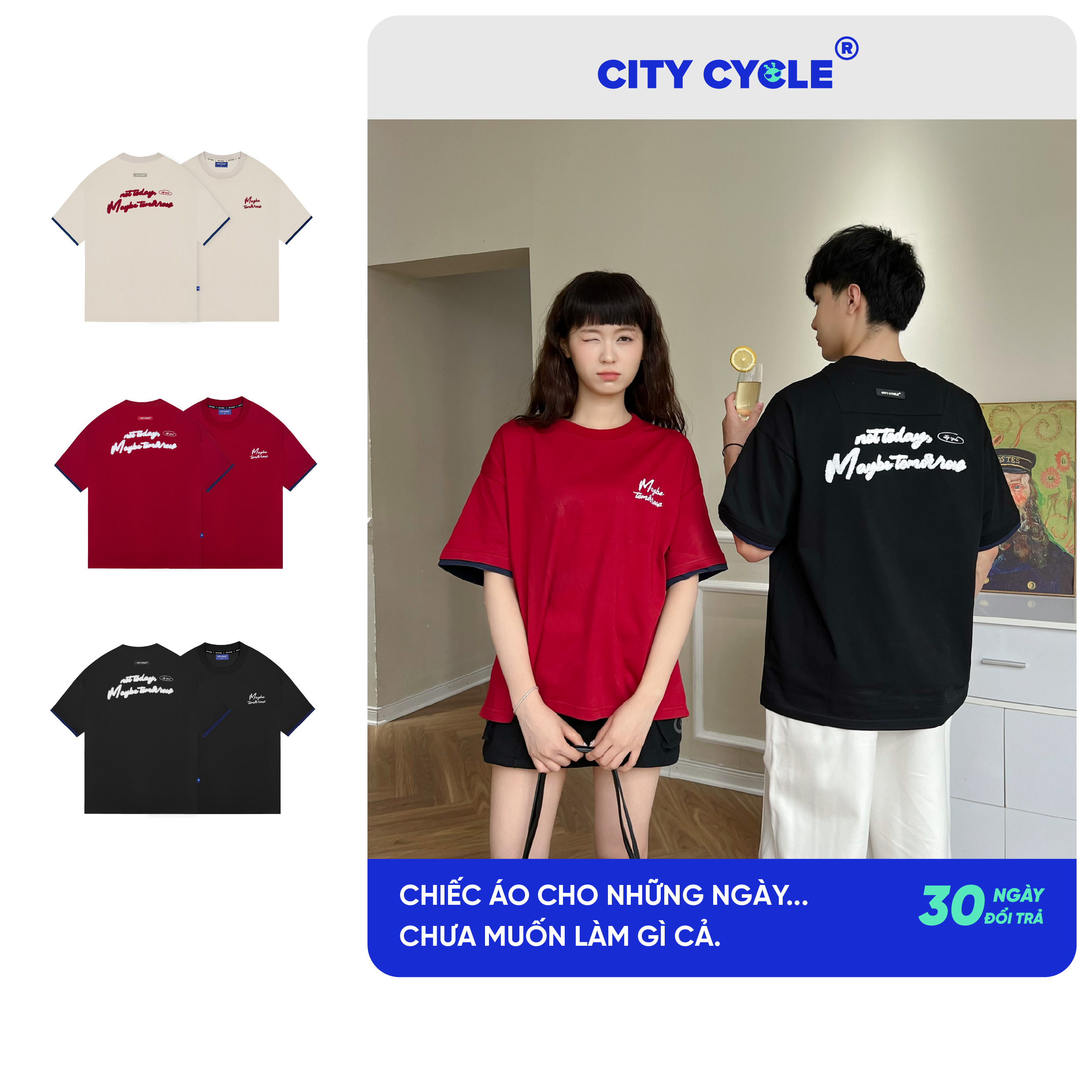  Áo thun phông unisex form rộng T Shirt Local Brand Chính Hãng City Cycle Áo thun Maybe Tomorrow 