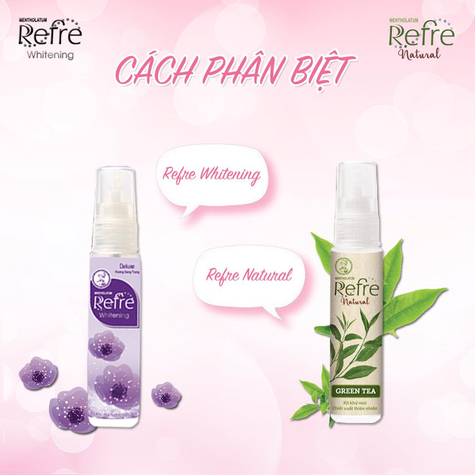 Combo 2 Xịt khử mùi dưỡng trắng Refre Natural chai mini 6ml