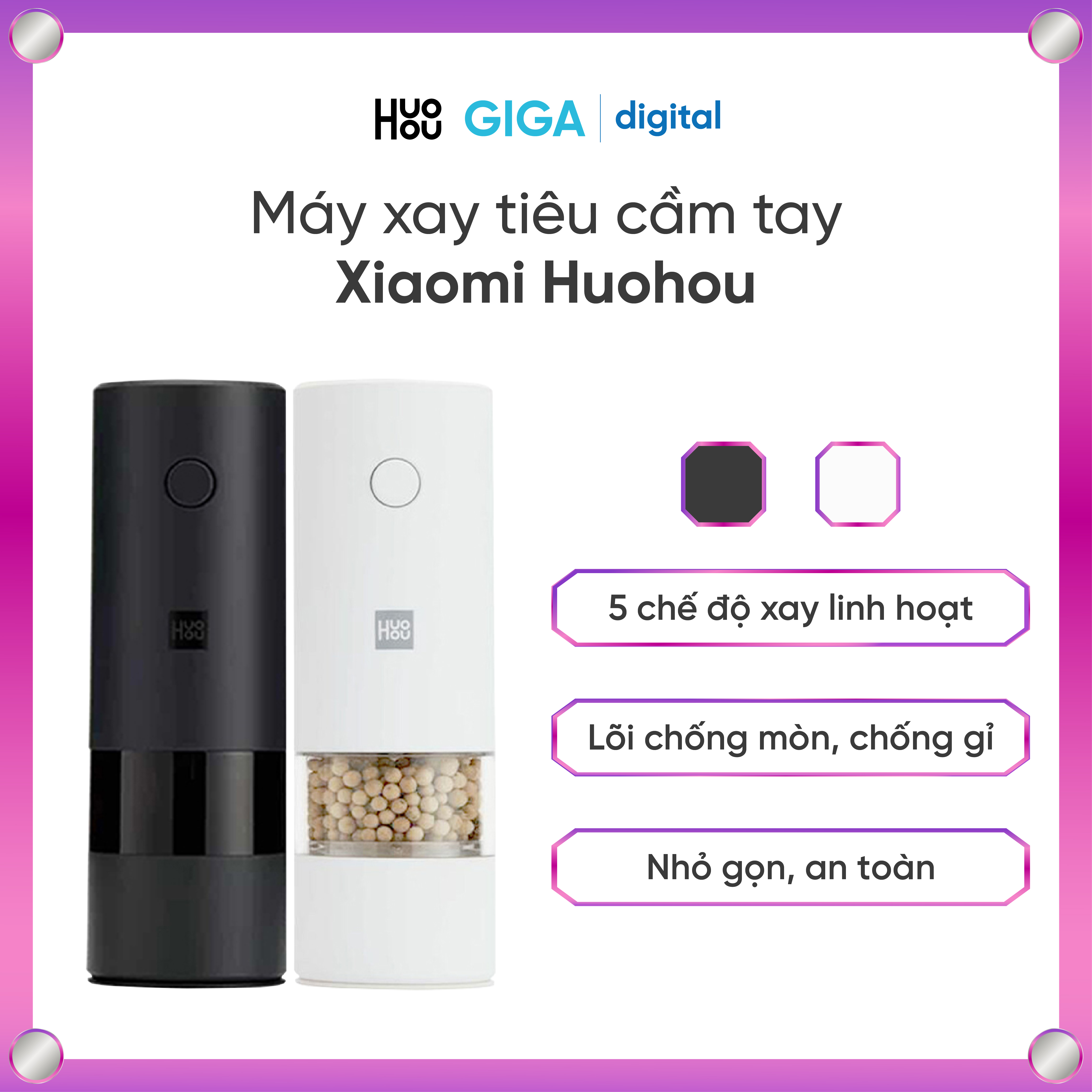 Máy xay hạt tiêu cầm tay| Máy xay tiêu Xiaomi | Máy xay gia vị tự động Xiaomi Huohou | Máy xay gia vị cầm tay