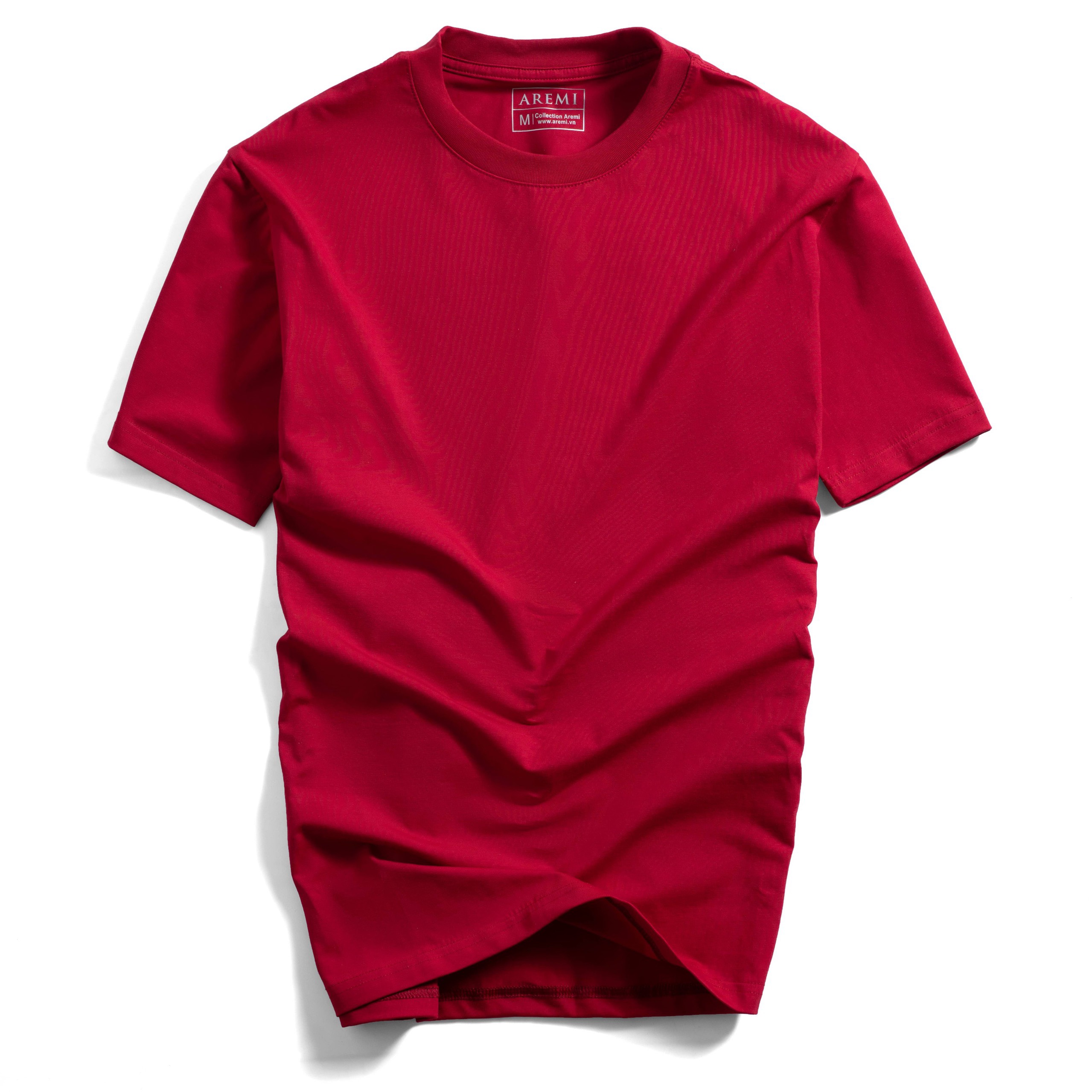 Áo thun tay ngắn cổ tròn đỏ chính hãng AREMI vải cotton 4 chiều chuẩn form