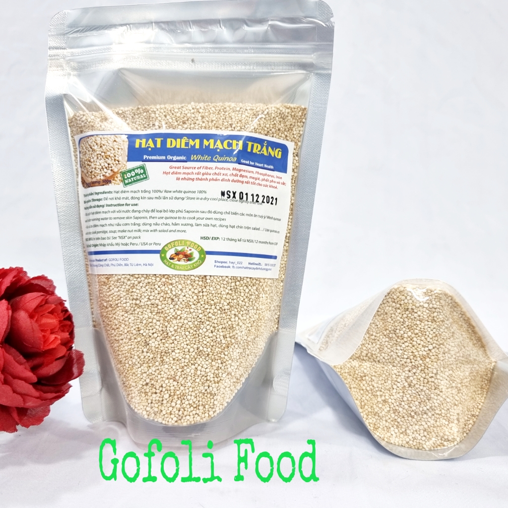 Hạt diêm mạch trắng hữu cơ/ hạt quinoa GOFOLI ăn kiêng, giảm cân, mẩy hạt, thơm ngon, chất lượng cao, 500g/ While Quinoa Seeds, raw, whole, high quality, gluten free, non-GMO