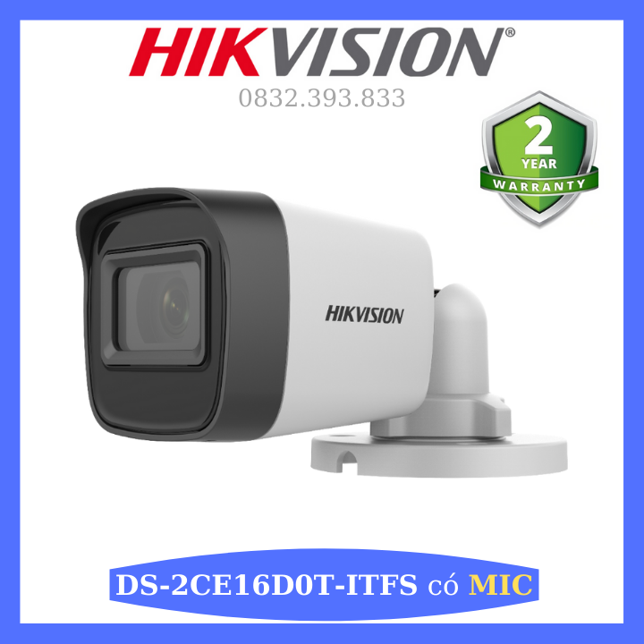 Camera HDTVI 2.0Mp ngoài trời Hikvision DS-2CE16D0T-ITFS tích hợp MIC thu âm - HÀNG CHÍNH HÃNG