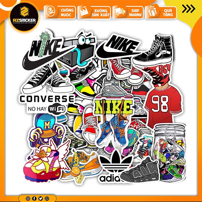 ☎ [Set 50 ] Sticker Sneaker - Sưu Tập Giày Dán Nón Bảo êm Điện Thoại ptop Bình Nước...Chống Nước 37-50