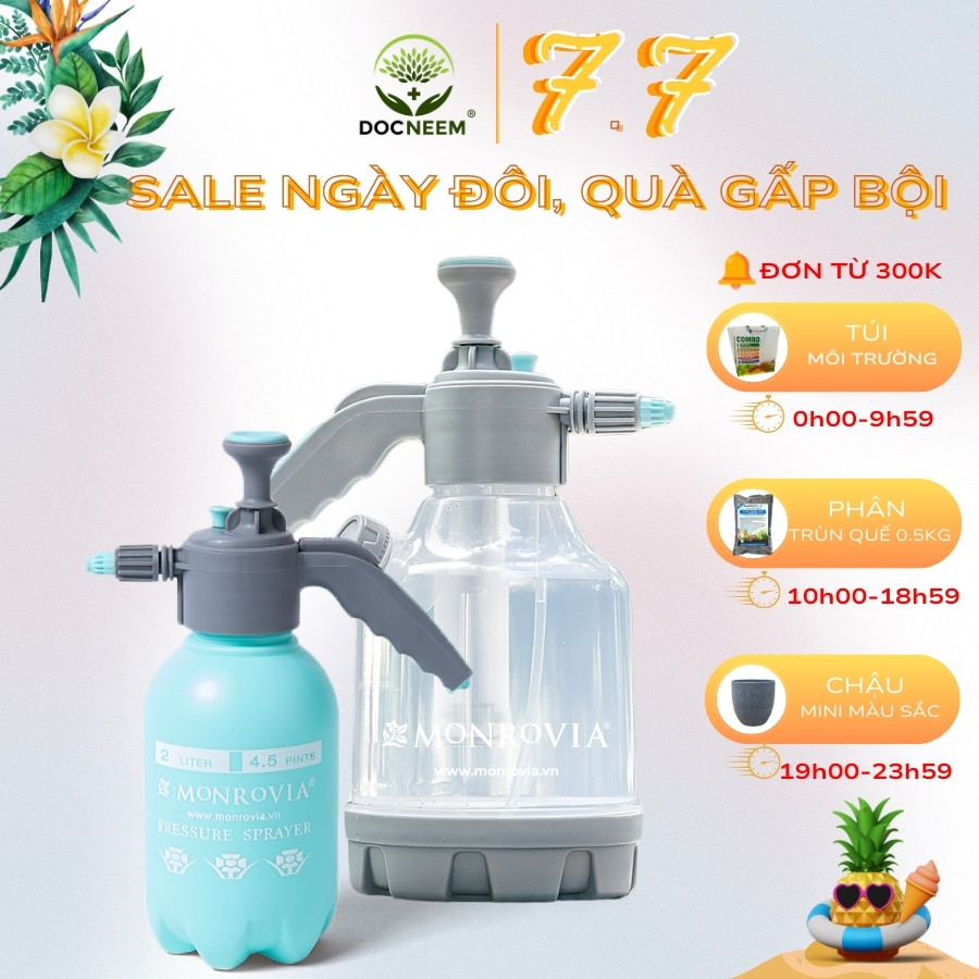 Bình xịt tưới cây MONROVIA 2 lít, phun sương tưới cây cảnh, vòi dài, tặng vòi ngắn, màu xanh, tiêu chuẩn Châu Âu