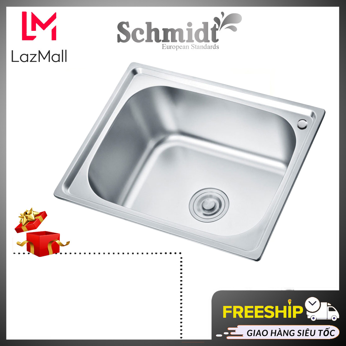 Chậu Rửa Chén Bát Schmidt 5040 1 Hố Đơn Inox Cao Cấp 304, Bồn Rửa Mặt, Chau Rua Chen, Nguyên Đúc 50x40x15cm, Thiết Kế Kiểu Dáng Sang Trọng, Đẹp Mắt, Gọn Gàng- Hàng Chính Hãng