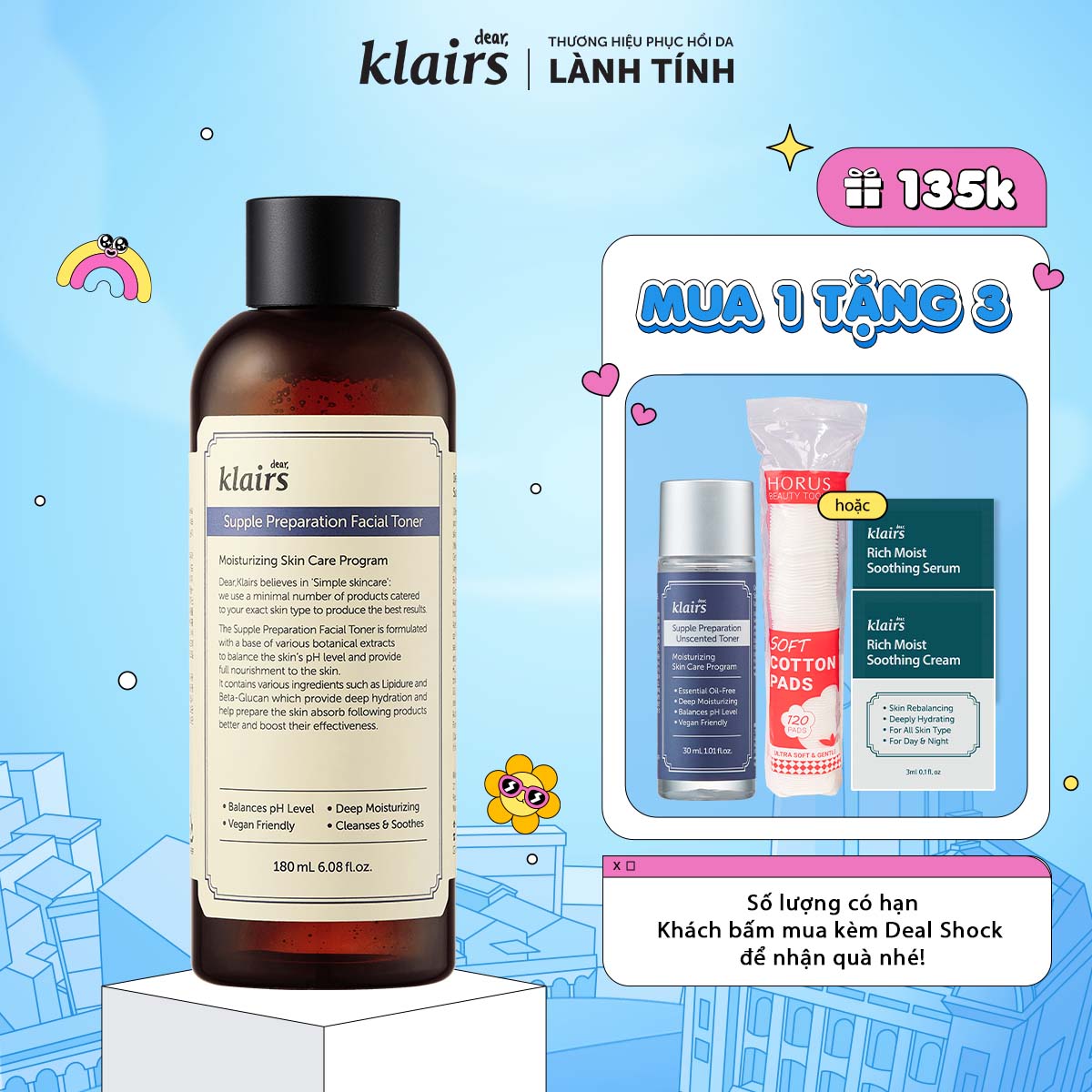Nước hoa hồng DEAR, KLAIRS SUPPLE PREPARATION FACIAL TONER 180ml