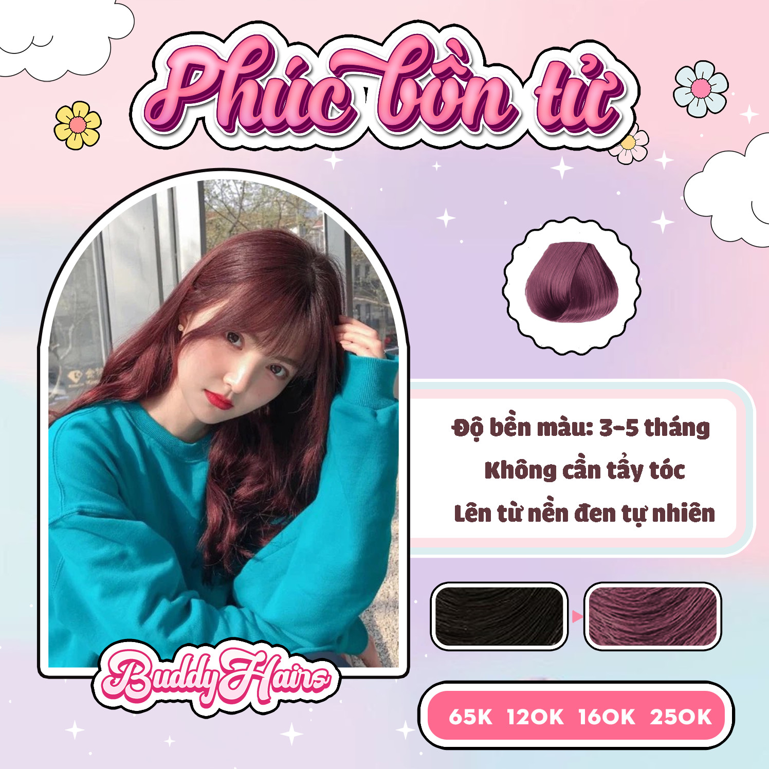 Thuốc nhuộm tóc Phúc bồn tử không cần dùng Thuốc tẩy tóc Buddyhairs TẶNG KÈM trợ nhuộm găng tay mũ trùm đầu