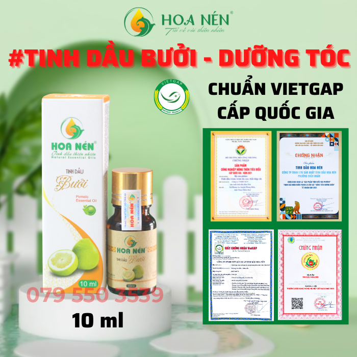 Tinh dầu bưởi 10ml nguyên chất 100% - hoa nén - tinh dầu dưỡng tóc, kích thích mọc tóc, giảm gãy rụng