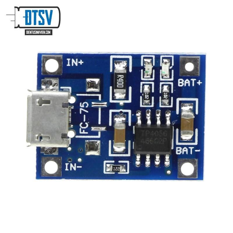 MODULE SẠC PIN TP4056 1A MICRO V2 - IC BẢO VỆ QUÁ DÒNG - QUÁ ÁP - Linh Kiện Điện Tử SV