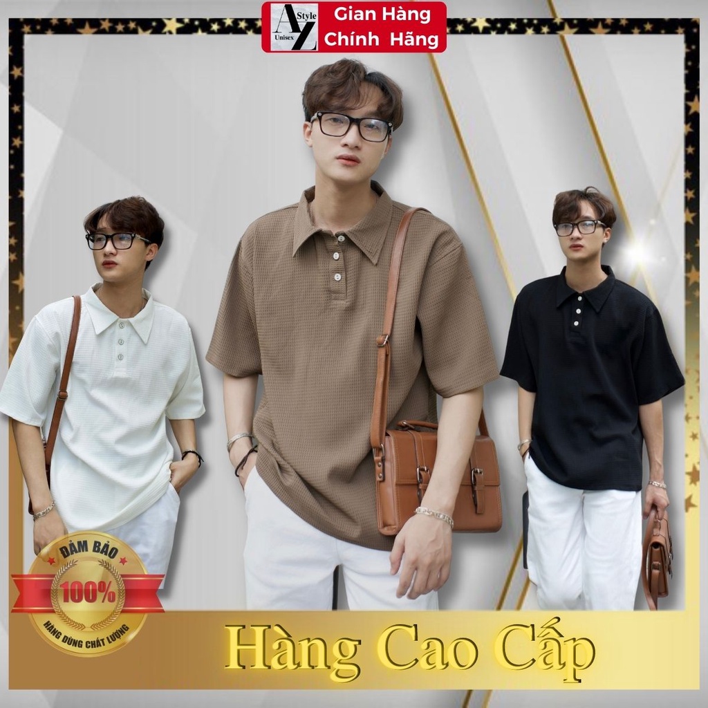 Áo polo form rộng tay lỡ Unisex basic trẻ trung thun tổ ong