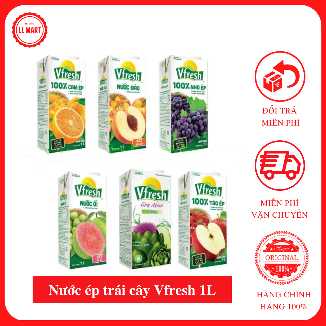 Nước Ép Trái Cây Vfesh Vinamilk Vị Ổi/Atiso/Nho/Cam/Cà Chua/Táo/Đào Hộp 1L