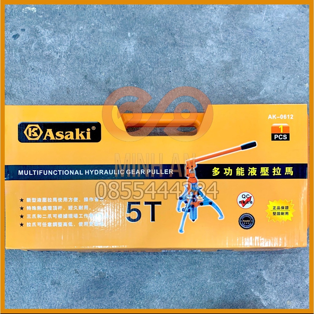 Bộ Cảo Thủy Lực 5T Asaki Ak-0612 - 1 Bộ Vam Thủy Lực - Cảo 3 Chấu Thủy Lực