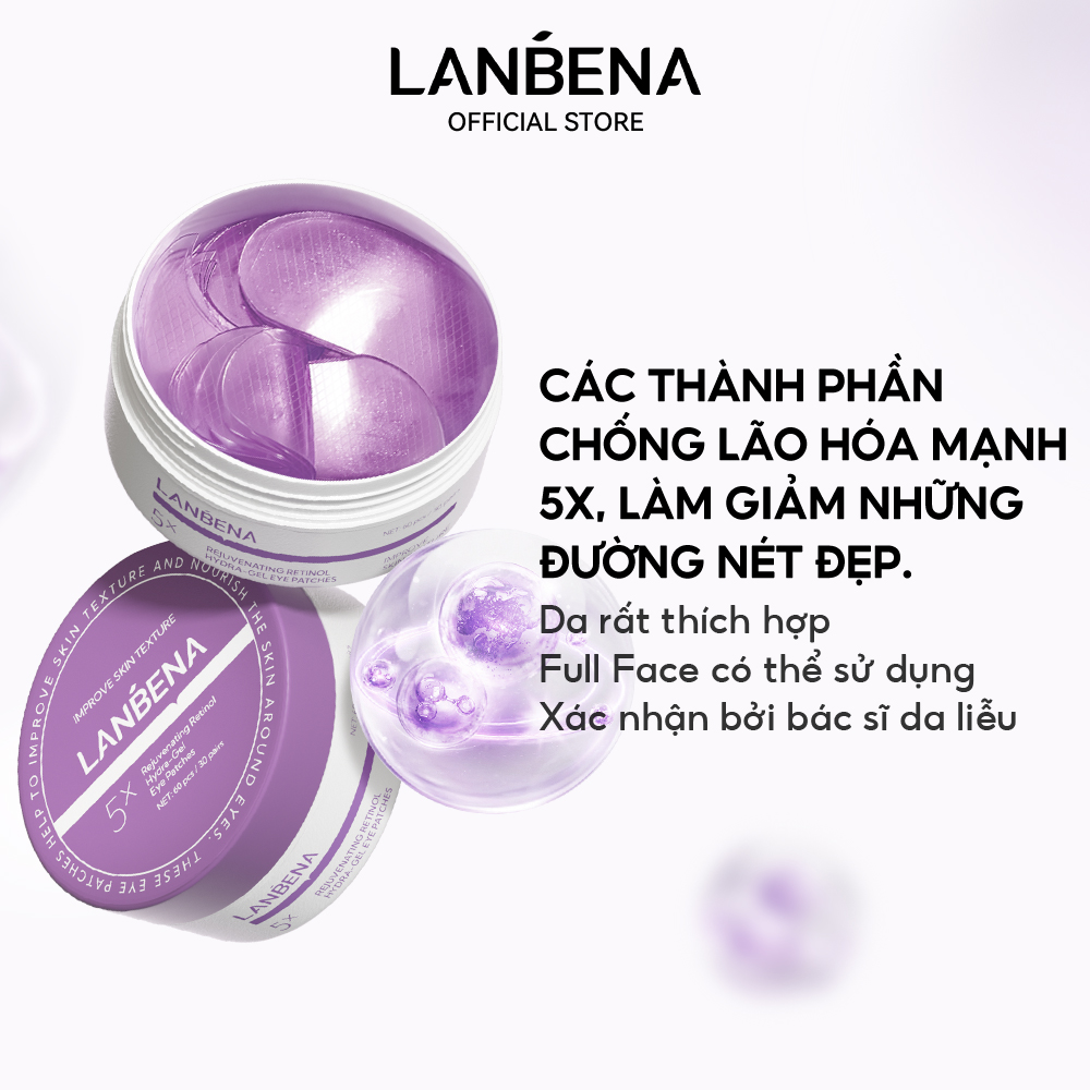  Mặt Nạ Mắt LANBENA Retinol Hỗ Trợ Trẻ Hóa Giảm Nhăn Làm Mờ Quầng Thâm Mắt  Hộp 60 miếng  