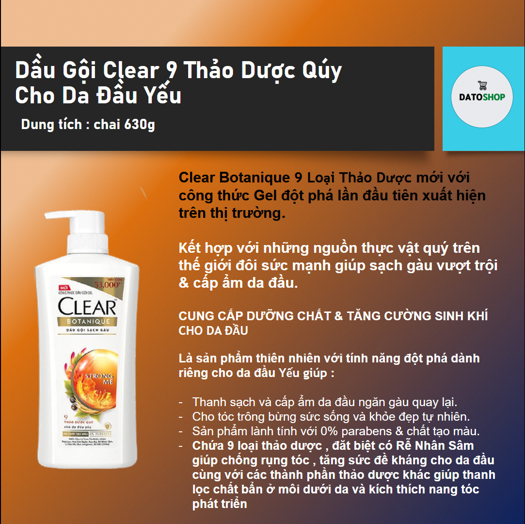 Dầu gội sạch gàu Clear Thảo Dược Thiên Nhiên - Botanique 630g/chai