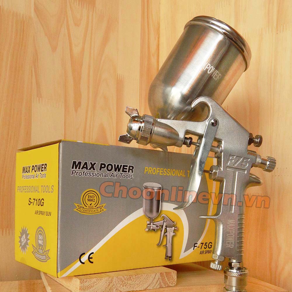 Súng phun sơn F75 hộp vàng béc phun 1.5mm Maxpower - Hàng phổ thông ổn định