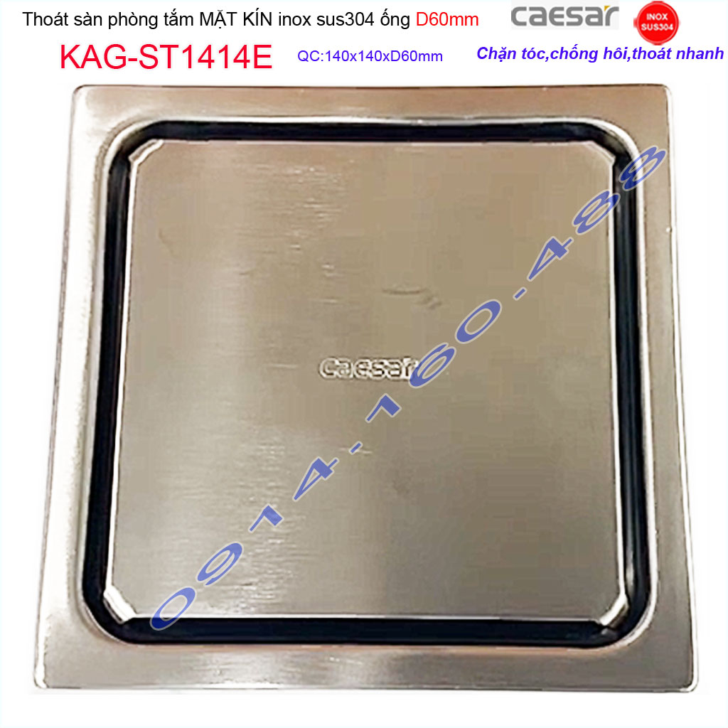 Thoát sàn Caesar 14x14cm ST1414E-D60 mặt inox kín, phễu thoát sàn SUS304 thoát nước nhanh chống hôi chặn tóc tốt