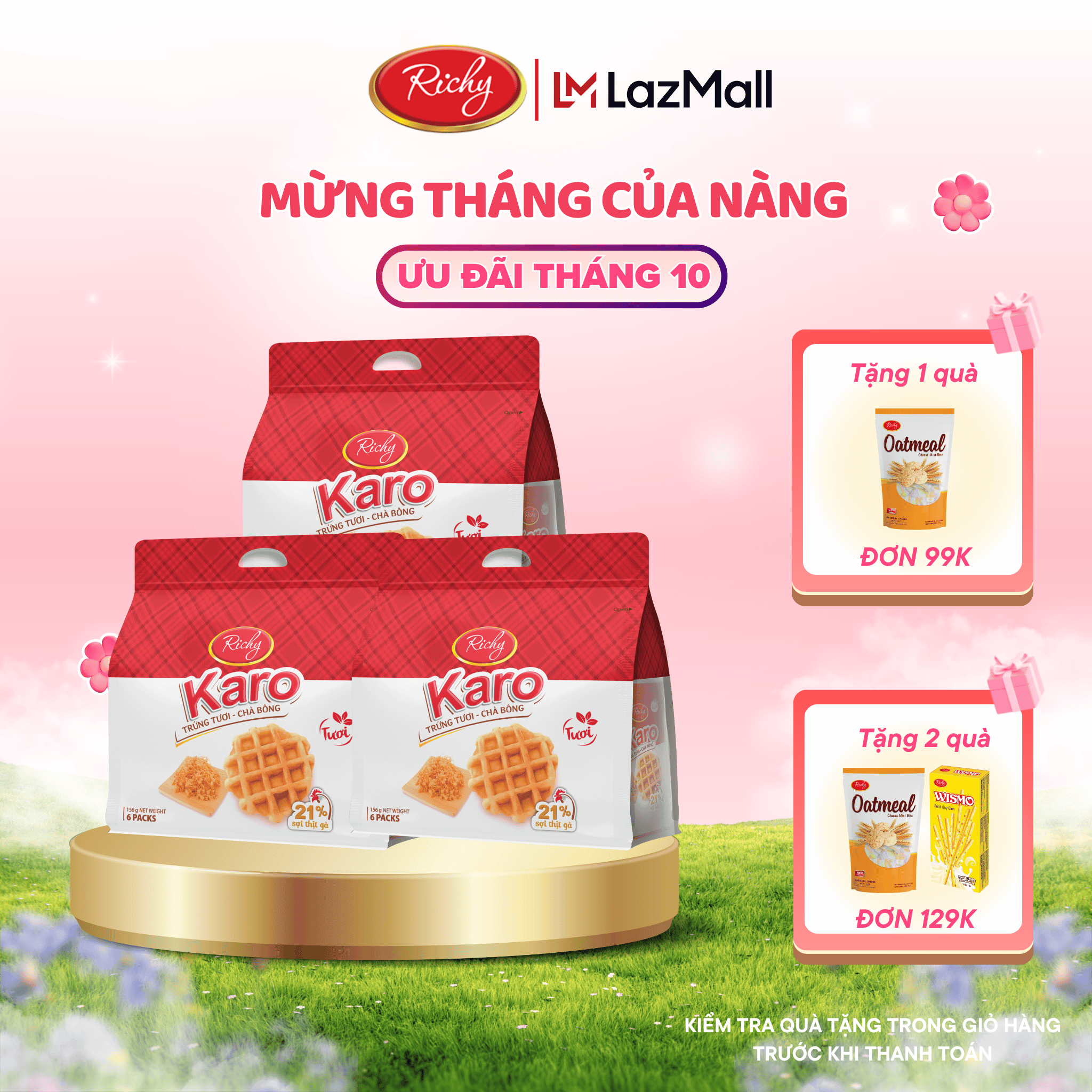 Combo 3 bịch bánh Karo trứng tươi - chà bông , bánh kẹo Richy - date 45 ngày từ NSX, KH cân nhắc khi mua SL lớn
