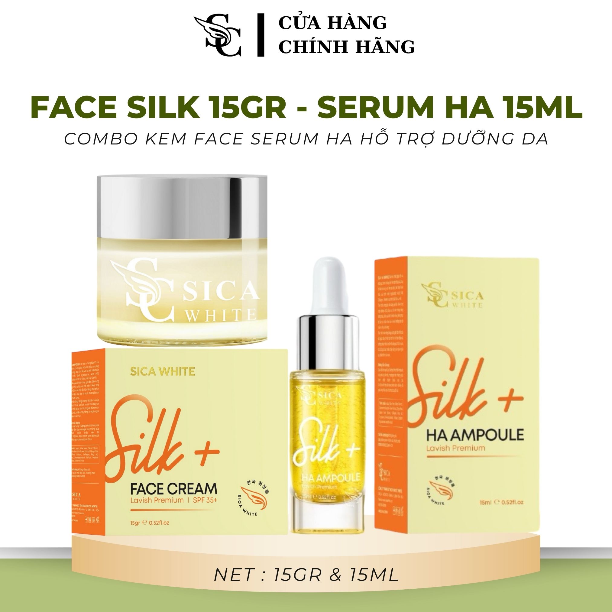 Kem lụa Sica White 15G TẶNG serum ha 15ml, kem face lụa dưỡng trắng sáng, mờ thâm nám, căng bóng da - Sica White
