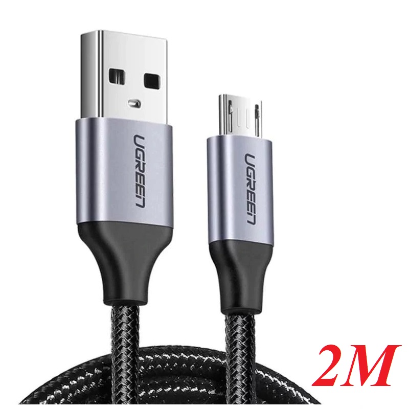 Ugreen 60148 2m màu đen cáp sạc truyền dữ liệu usb 2.0 sang micro usb vỏ dây bọc lưới us290