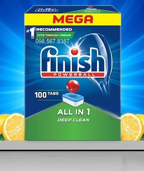 Viên rửa bát Finish All in one 100 viên dùng cho máy rửa chén bát + Tặng 2 viên FInish