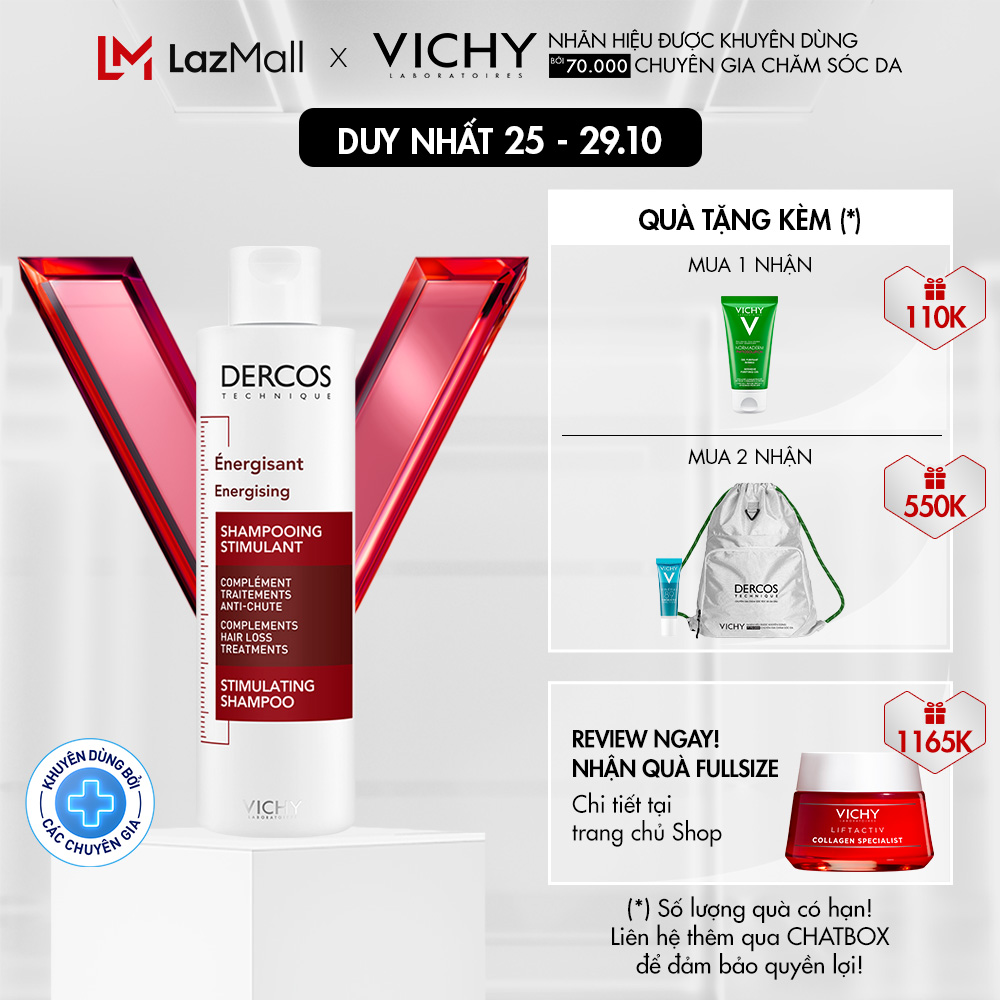 Dầu gội dưỡng tóc giãm gãy rụng tóc Vichy Laboratoires Dercos Technique Stimulating shampoo complements antihair loss treatments 200ml