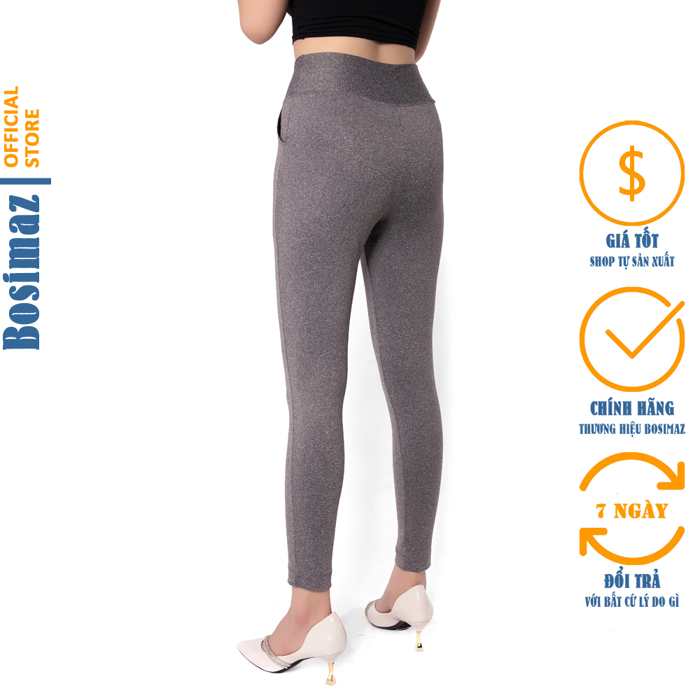 Quần Legging Nữ Bosimaz MS112 dài túi trước màu tiêu xám cao cấp, thun co giãn 4 chiều, vải đẹp dày, thoáng mát không xù lông.