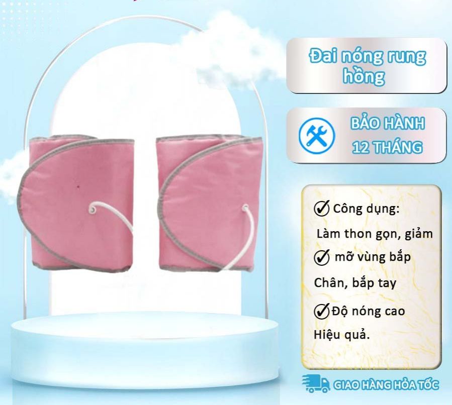 Đai quấn nóng rung giảm béo bắp đùi bắp tay đai màu hồng có chế độ massage.