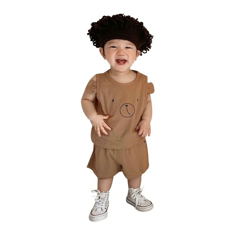 Bộ ba lỗ gấu có tai cho bé trai và bé gái -Bộ quần áo ba lỗ bé trai, bé gái