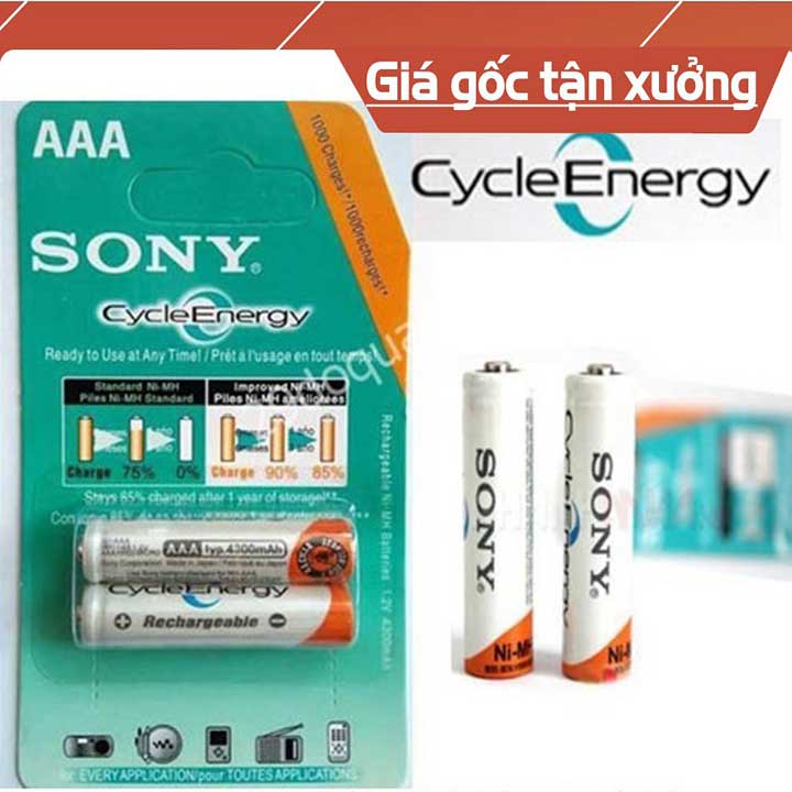 Vĩ 2 viên pin sạc aa / aaa sony cycleenergy chính hãng