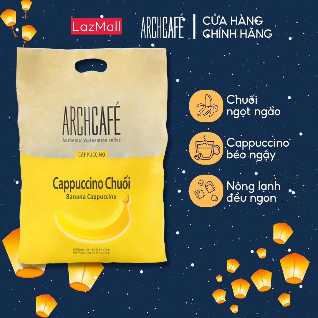 Túi Cà phê Cappuccino Chuối - Cafe hoà tan Archcafé (túi 50 gói x 20g)
