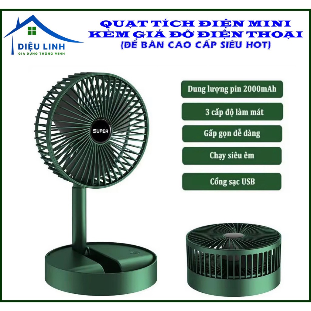  Quạt Tích Điện Mini Kèm GIÁ ĐỠ ĐIỆN THOẠI Để Bàn Cao Cấp Siêu Hot dieulinhshop 