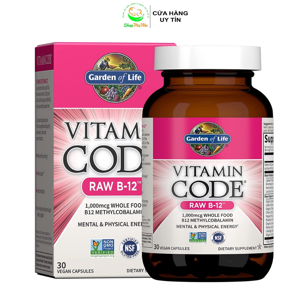 Vitamin B12 thuần chay nguồn gốc thực vật hữu cơ Garden of Life vitamin code 30 viên.